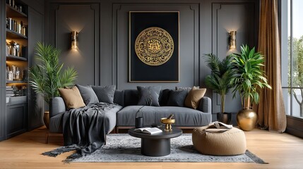 Dark gray living room design