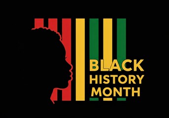 A powerful Black History Month illustration features a profile silhouette and vibrant colored stripes.