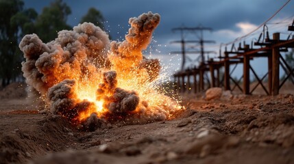 Explosion sparks and smoke field
