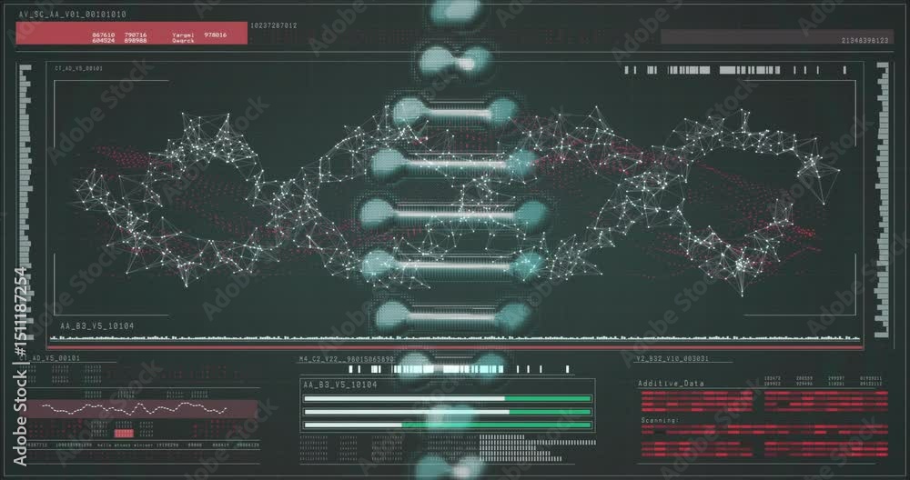 Poster scan starting animating turquoise dna helix rotating while progress bars reflecting scan progress