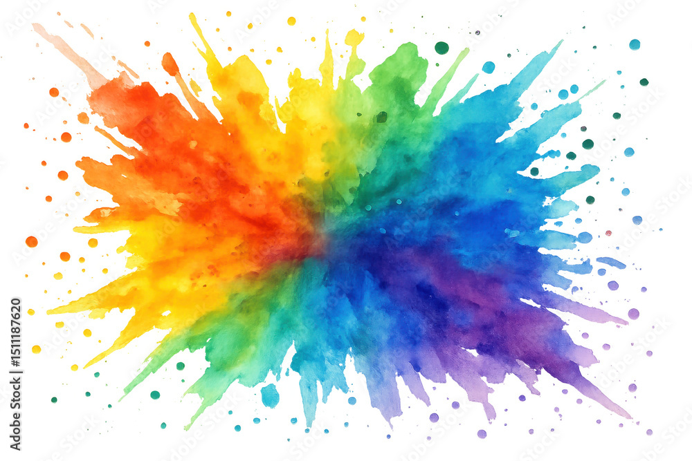 Poster vibrant rainbow watercolor exploding creating an artistic colorful splash on transparent background