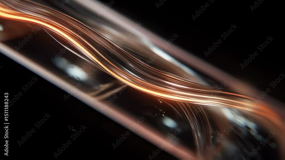 Poster golden light energy flows and swirls gracefully inside a glass tube. creating mesmerizing patterns a