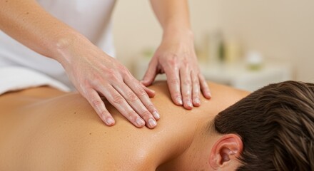 Close up of Man Back Receiving Massage Therapy for Health and Wellness