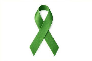 Green awareness ribbon representing mental health, organ, and tissue donation awareness, displayed against transparent backdrop for supportive graphic design use