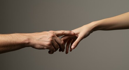 Close Up of Two Hands Touching Fingers in Gray Background Studio Shot