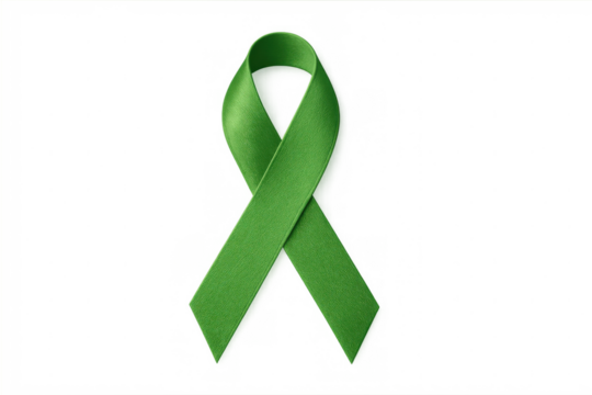 Green awareness ribbon representing mental health, organ, and tissue donation awareness, displayed against transparent backdrop for supportive graphic design use - Powered by Adobe