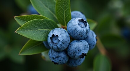 Close Up Photo of Blueberries With Green Leaves Healthy and Fresh