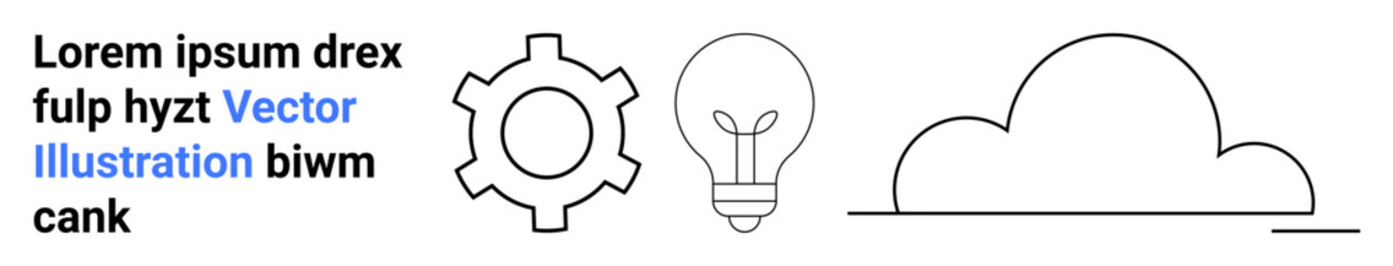 Gear, light bulb, and cloud line drawing represent technology, creativity, and cloud computing. Ideal for innovation, teamwork, ideas, solution design tech branding business strategy and a simple