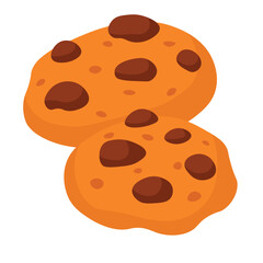 Vector chocolate chip cookies in warm colors, cozy sweet snack clipart for dessert-themed designs.