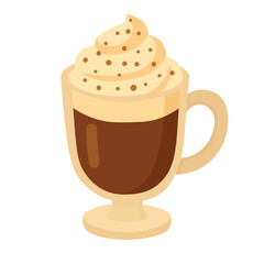 Vector coffee glass with whipped cream and sprinkles, cozy clipart for dessert and drink themes.