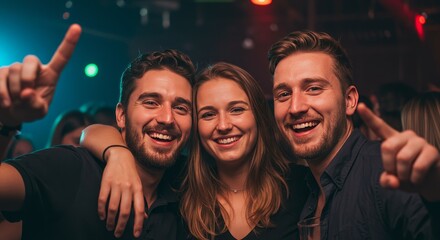Portrait Of Smiling Friends In Nightclub Indoor Party Togetherness