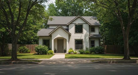 Daytime Photo of Two Story House With Green Lawn And Tall Trees