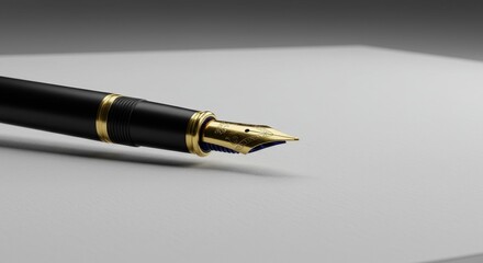 Detailed Golden Nib Pen on White Paper Elegant Writing Still Life