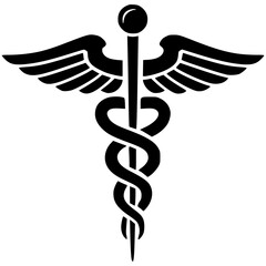 Symbol representing medicine and healing with wings and a staff