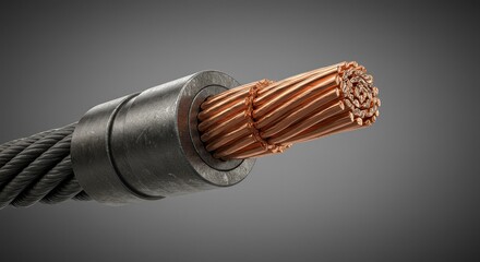 Detailed Realistic 3D Render of Copper Wire Cable with Gray Insulation