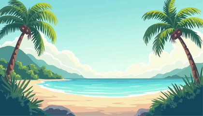 Tropical Beach with Palm Trees and Blue Water