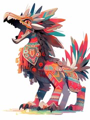 Anime illustration of a vibrant dragon with intricate patterns and feathered wings, white background.