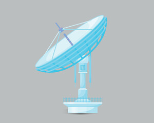 A white satellite dish is on a grey background. The dish is pointing towards the sky. Concept of curiosity and wonder about the universe
