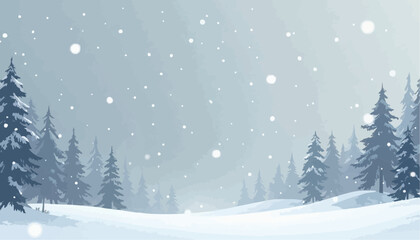 Winter Scene with Snow and Evergreen Trees