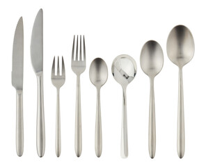 set stainless steel cutlery cut out isolated transparent background