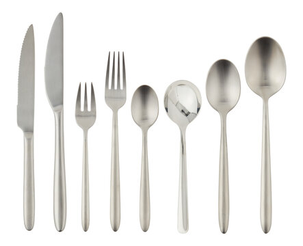 set stainless steel cutlery cut out isolated transparent background