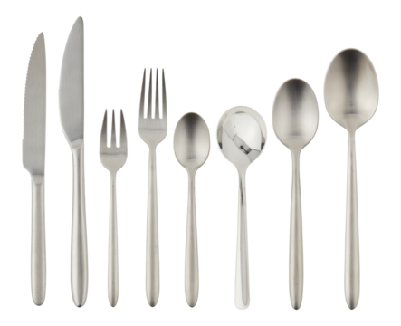 set stainless steel cutlery cut out isolated transparent background