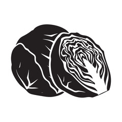 Obraz premium Black and white vector cabbage illustration healthy food ingredient silhouette