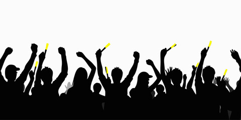 Silhouette of cheering crowd with raised arms and glow sticks at a concert or sporting event scene |eps vectors