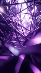 Chrome rods form a tunnel structure in the captivating purple ambiance, highlighting reflective surfaces