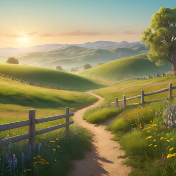 Peaceful Countryside Meadow at Golden Hour &ndash; Hyper-Realistic Nature Landscape in Ultra HD - No 293