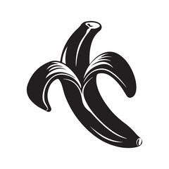 Vector peeled banana illustration black and white clip art design silhouette