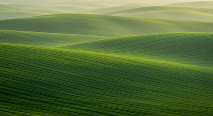 Abstract Rolling Hills With Layers of Green and Golden Fields

