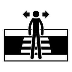 "Look both ways before crossing the street" icon / sign