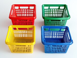 Four colorful plastic shopping baskets (1)
