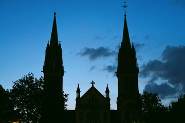Paris,France - May 21, 2025: Silhouette of Saint-Ambroise in Paris at dawn