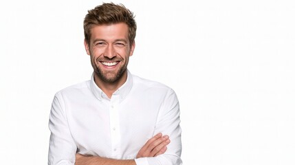 Happy Businessman Isolated on White Background with Arms Crossed
