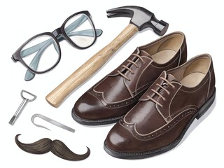Celebrate Fathers Day with essential items for dads including shoes, glasses, and a tool