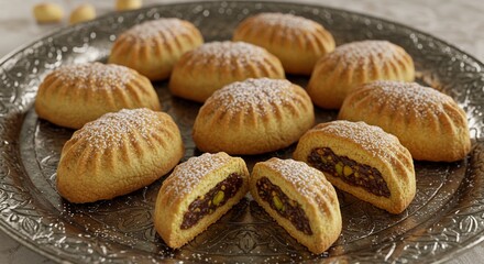 Delicious date filled kleicha cookies with pistachios sweet treats food tray rich dates tasty baked