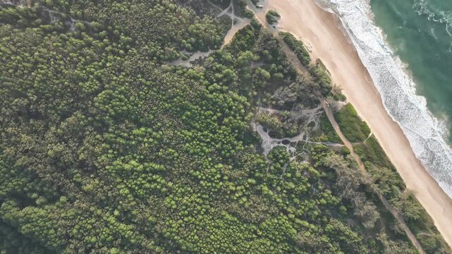 Florianopolis in Santa Catarina during a wonderful sunrise. Mo&ccedil;ambique forest in aerial view.