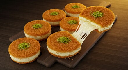 Delicious creamy knafeh dessert pastry sweet treat food photography baked tasty yummy table image