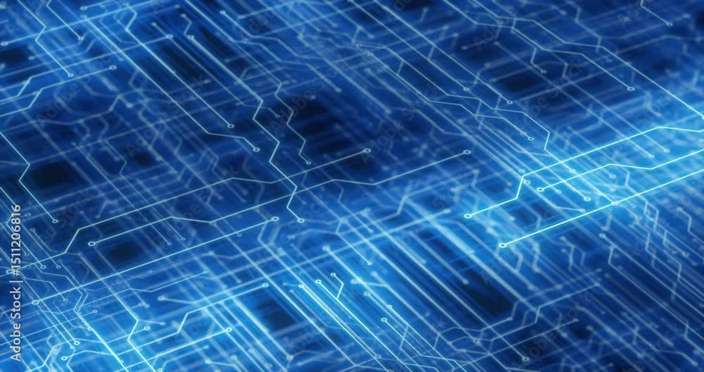 Poster 4k futuristic technological interface background with glowing blue circuit patterns, suitable for te