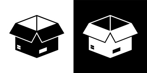 Cardboard box solid icon on white & black background