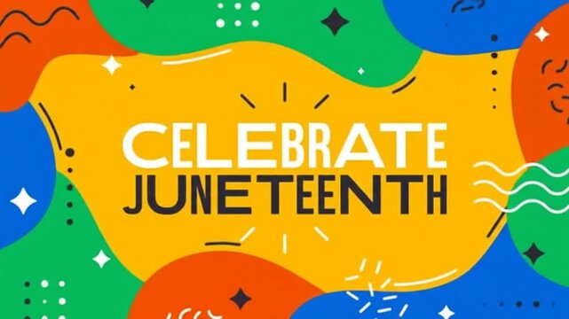 Celebrating Juneteenth: Festive Background with Vibrant Colors and Graphic Elements for Holiday Greetings, Commemorations, and Cultural Event Marketing Videos that Spread Joy and Unity