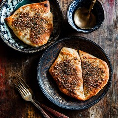 Warm Manakish Jordan za'atar topped flatbread