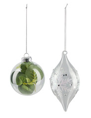 Leaves in a glass Christmas ball cut out isolated transparent background
