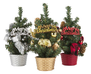 Christmas tree decoration in red, gold, silver pot cut out isolated transparent background