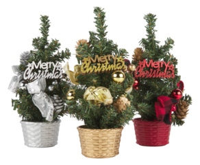 Christmas tree decoration in red, gold, silver pot cut out isolated transparent background