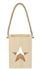 Wooden box with hanging rope cut out isolated transparent background