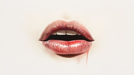 Obraz premium A close up of a woman's mouth with a red stain on it