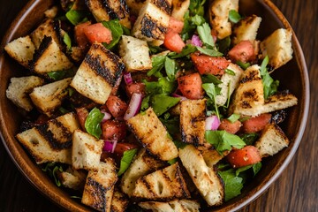 Zesty Fattoush Palestine toasted pita bread salad with sumac refreshing and crunchy
